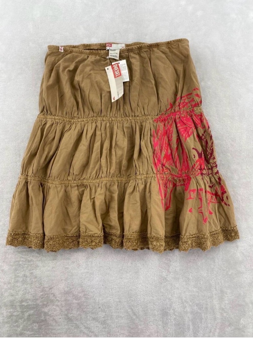 Diesel Tan Mini Skirt with Red Graphic Accent